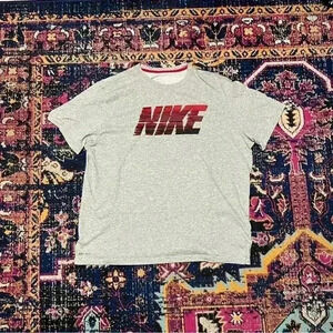 Nike Shirt Gray Short Sleeve Spelled Out Logo Sports Dri-Fit Men Size 2XL